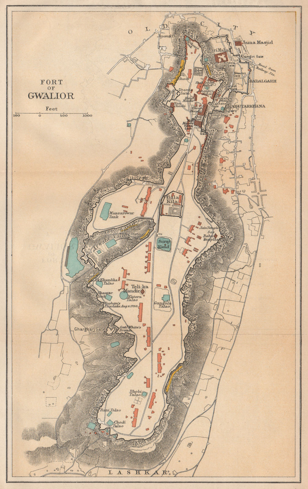INDIA. Fort of Gwalior. Plan. Madhya Pradesh. 1929 old vintage map chart