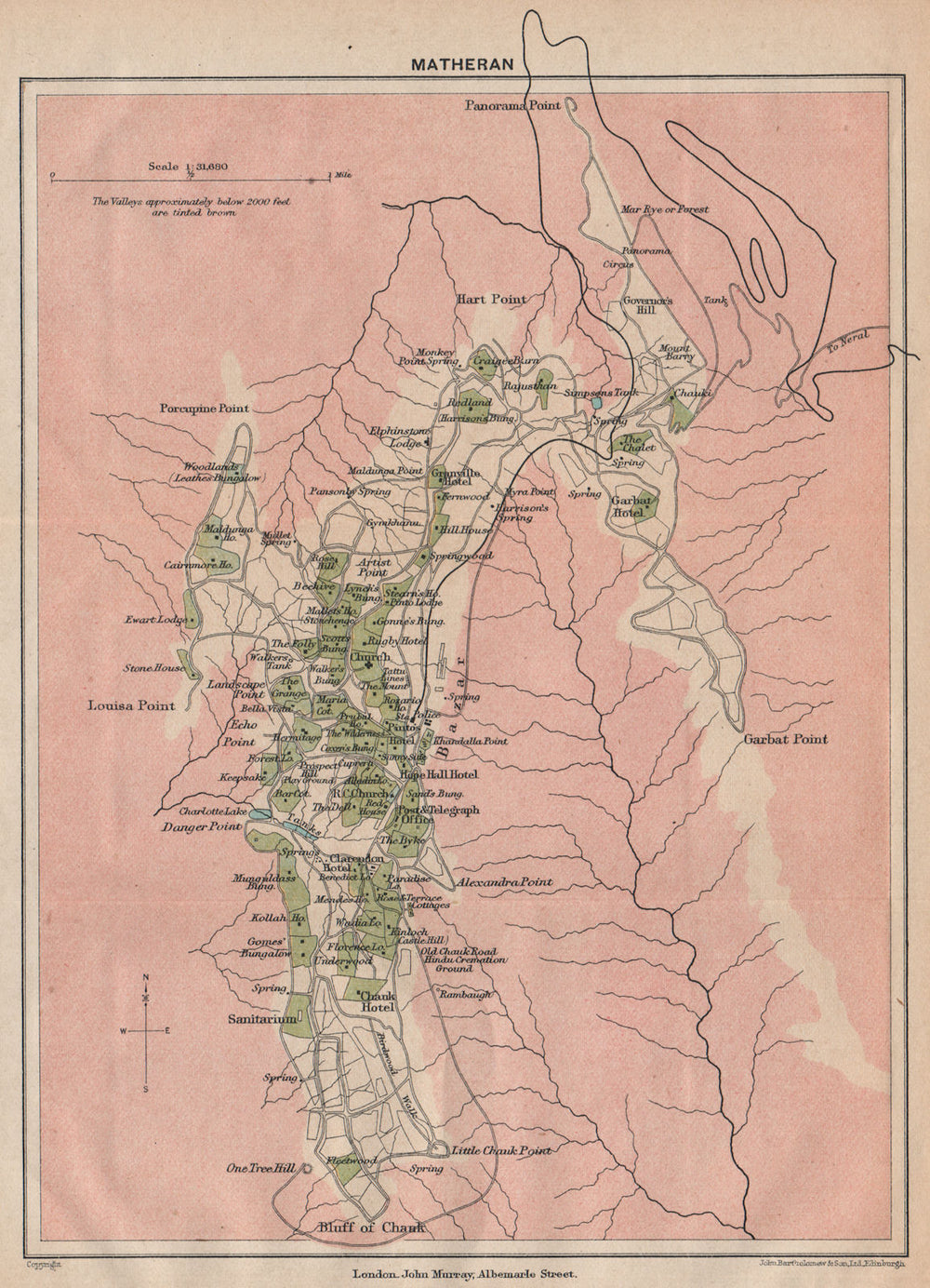 BRITISH INDIA. Matheran Hill station. Maharashtra. 1929 old vintage map chart