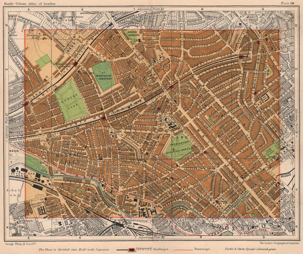 NW LONDON. Kensal Green Maida Vale Kilburn Queens Park South Hampstead 1932 map