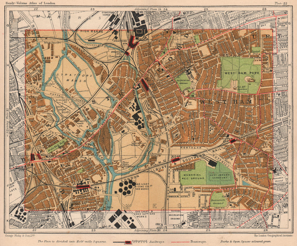 E LONDON. Stratford West Ham Bow Plaistow Upton Bromley Old Ford 1932 map