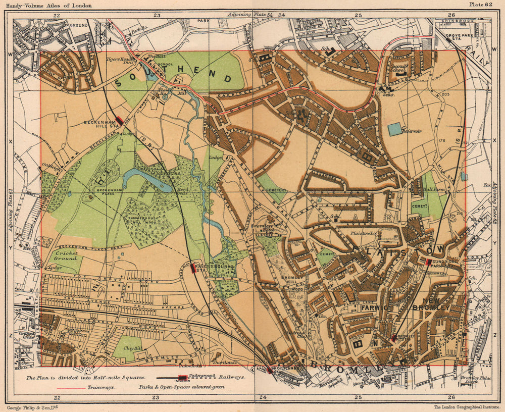 SE LONDON. Southend Bromley Plaistow Ravensbourne Beckenham Hill 1932 old map