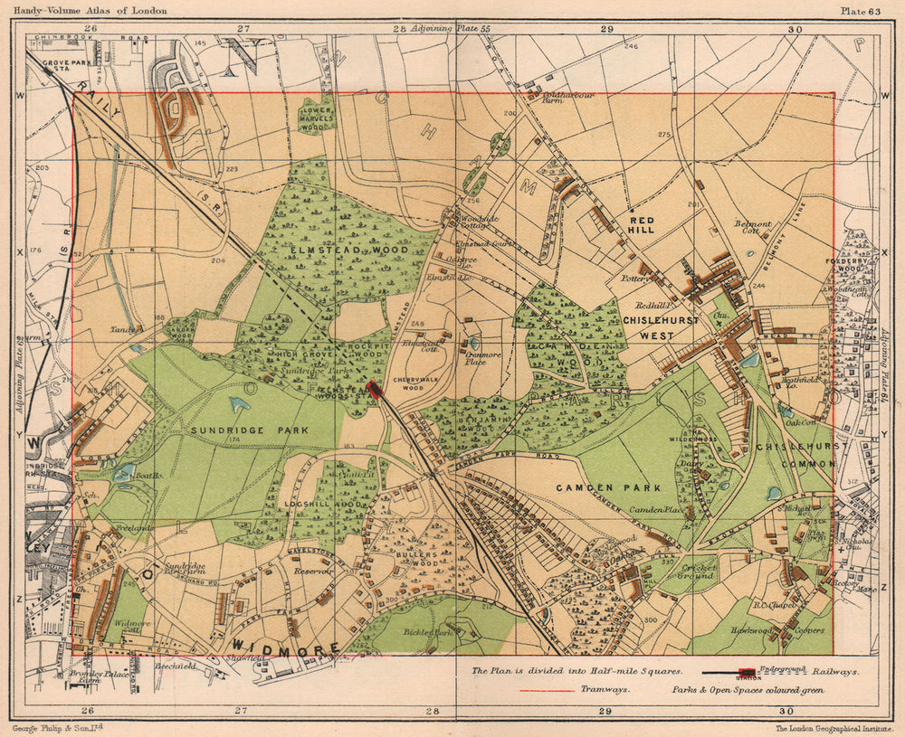 SE LONDON. Widmore Chislehurst West Bromley Red Hill Elmstead Woods 1932 map