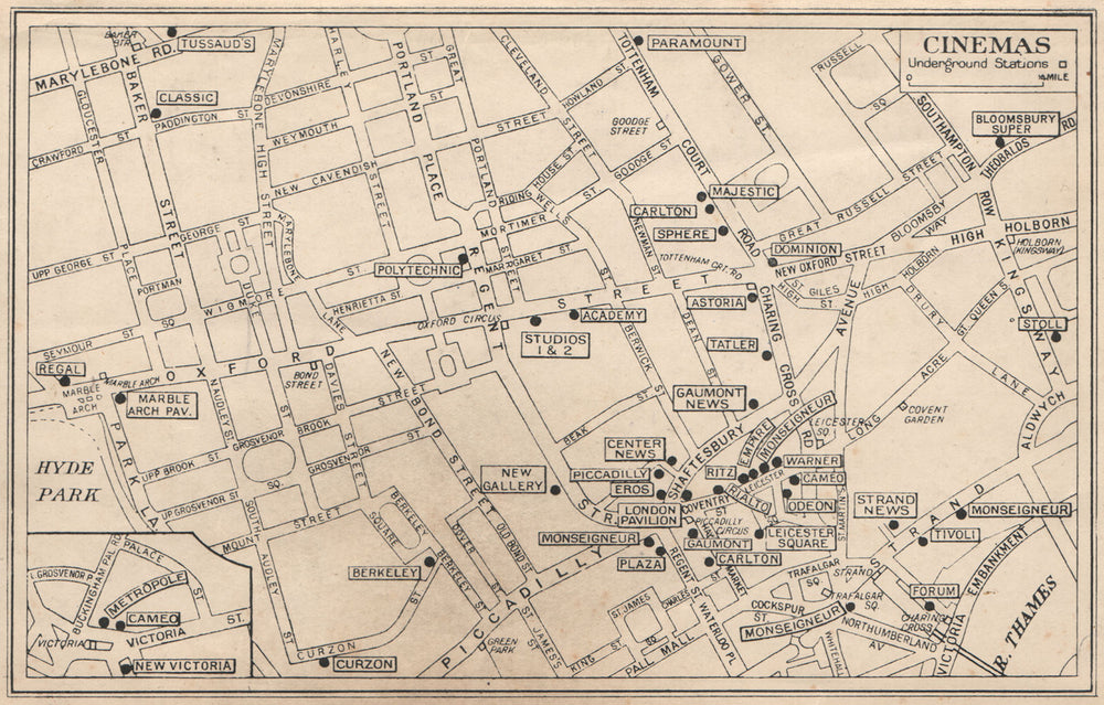 LONDON WEST END CINEMAS & NEWS THEATRES. Leicester Square &c 1938 old map