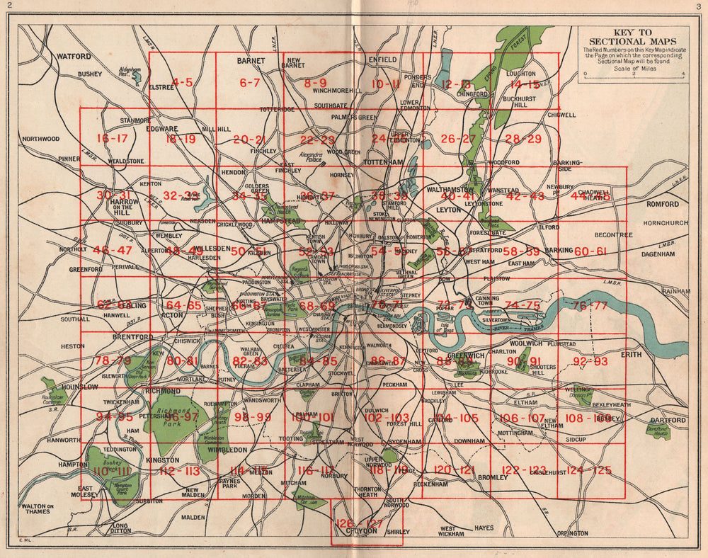 LONDON. Index map. Railways underground tube bus trolleybus map 1938 old