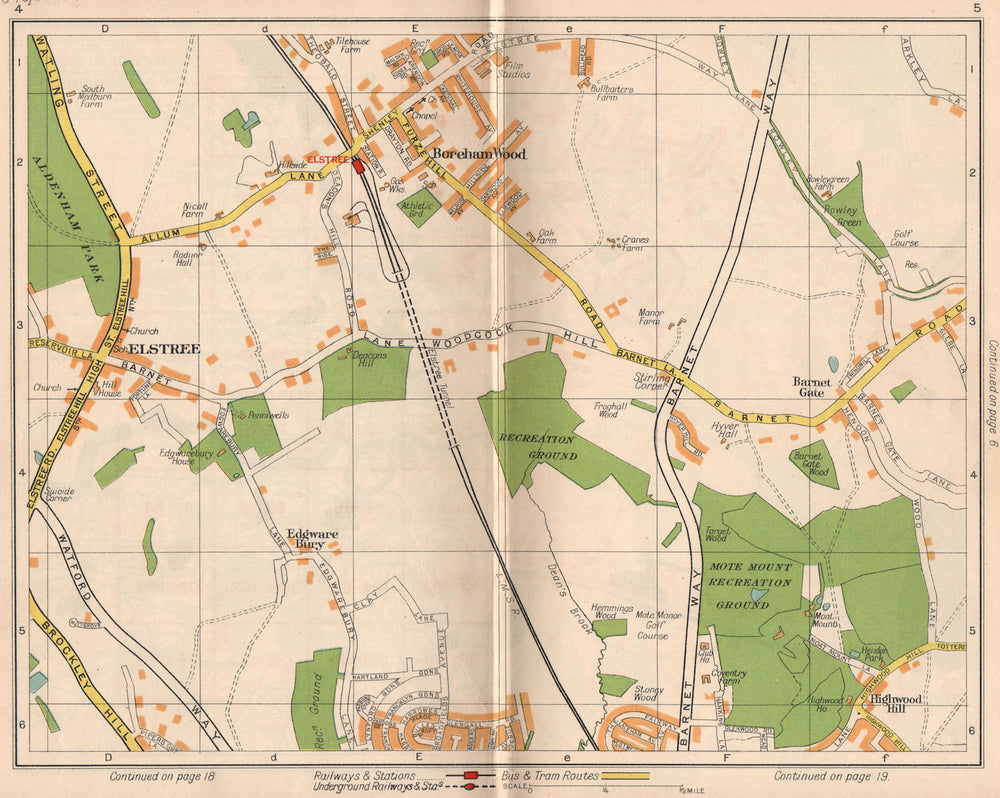 NW LONDON. Elstree Borehamwood Edgwarebury Barnet Gate Highwood Hill 1938 map