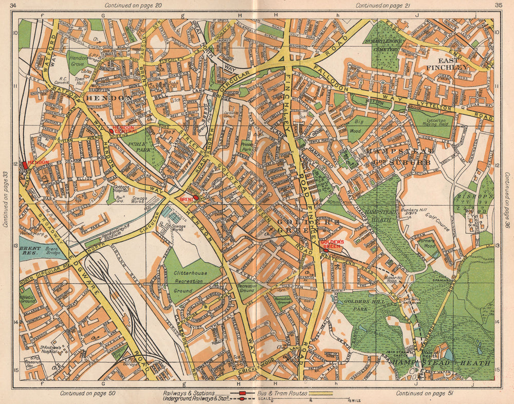 NW LONDON. Hendon East Finchley Golder's Green Child's Hill North End 1938 map