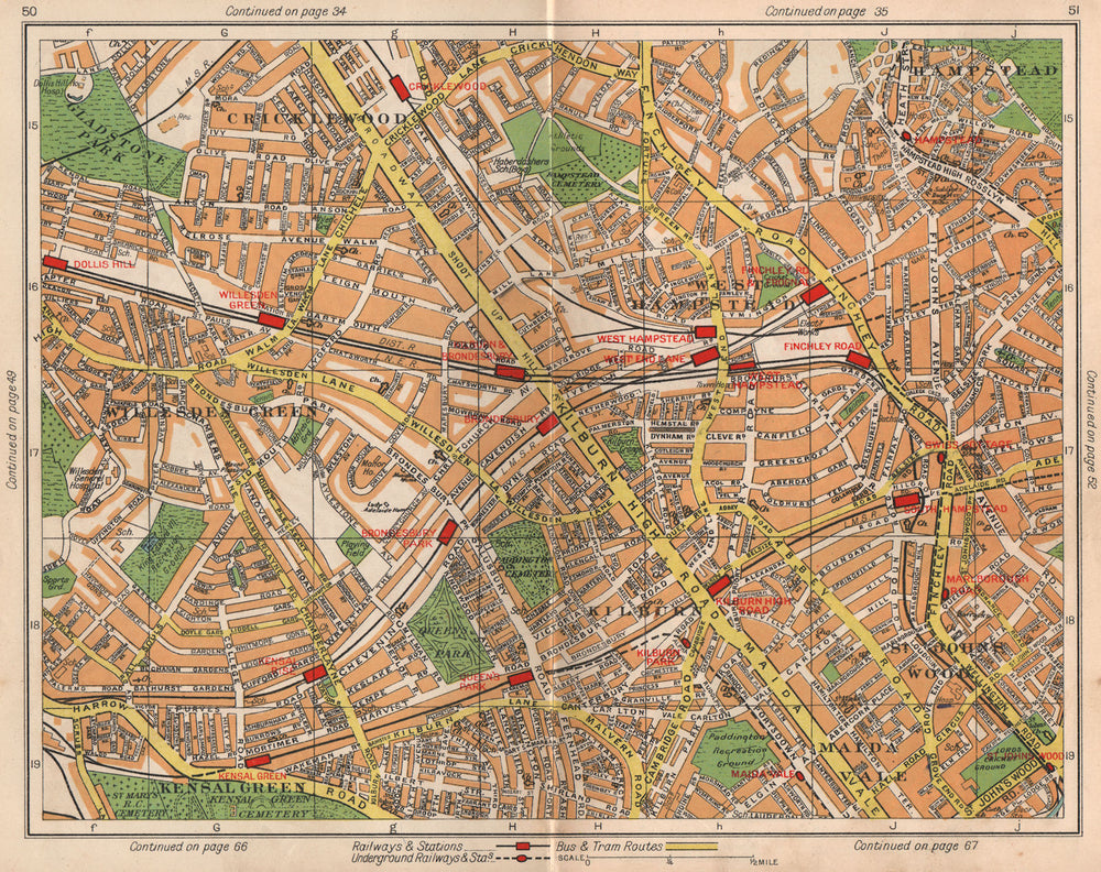NW LONDON. Cricklewood West Hampstead Brondesbury Kensal Rise Kilburn 1938 map