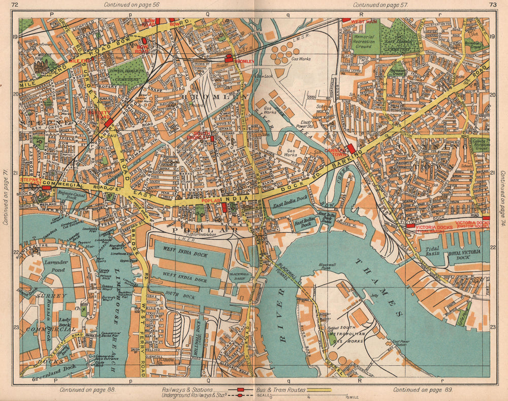 E LONDON. Bromley Mile End Limehouse Canning Town Millwall Poplar 1938 old map