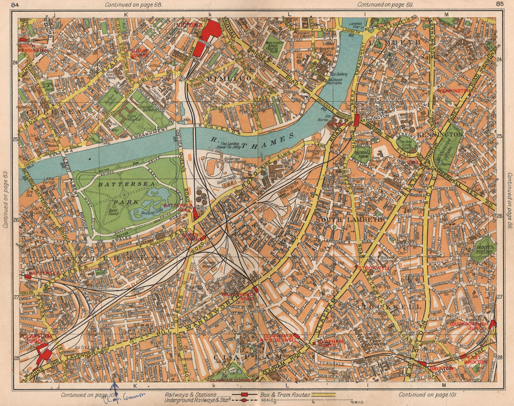 S LONDON Lambeth Pimlico Chelsea Kennington Battersea Clapham 1938 old map