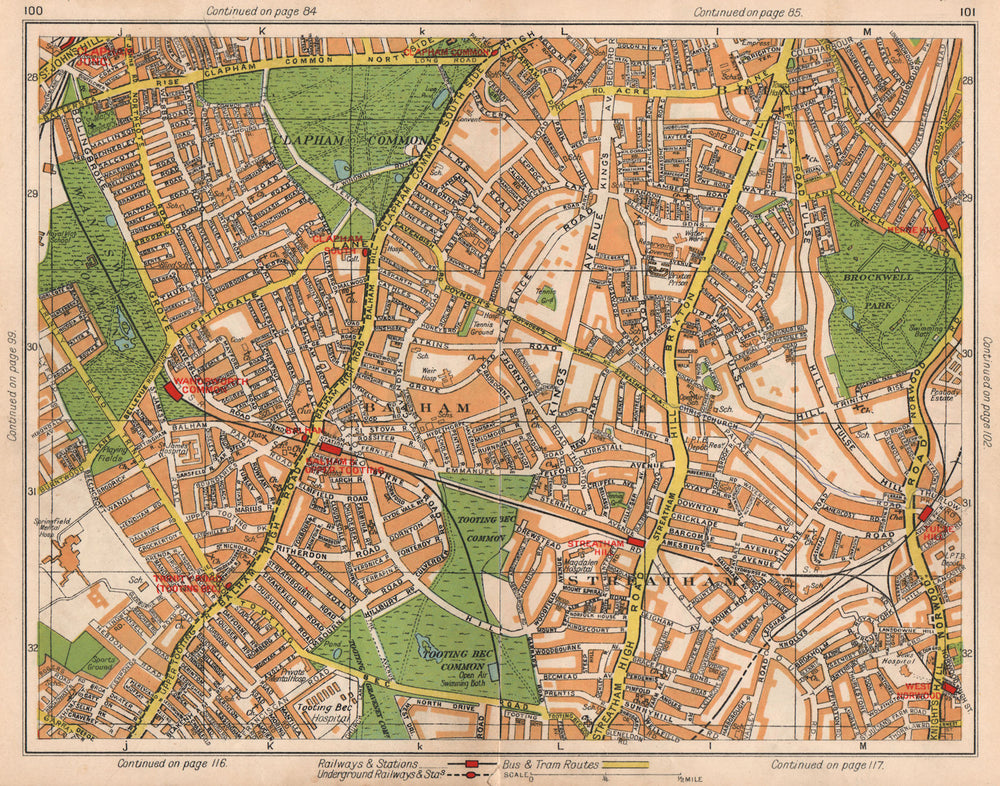 S LONDON. Tooting Bec Streatham Balham Brixton Clapham Wandsworth Cmn 1938 map