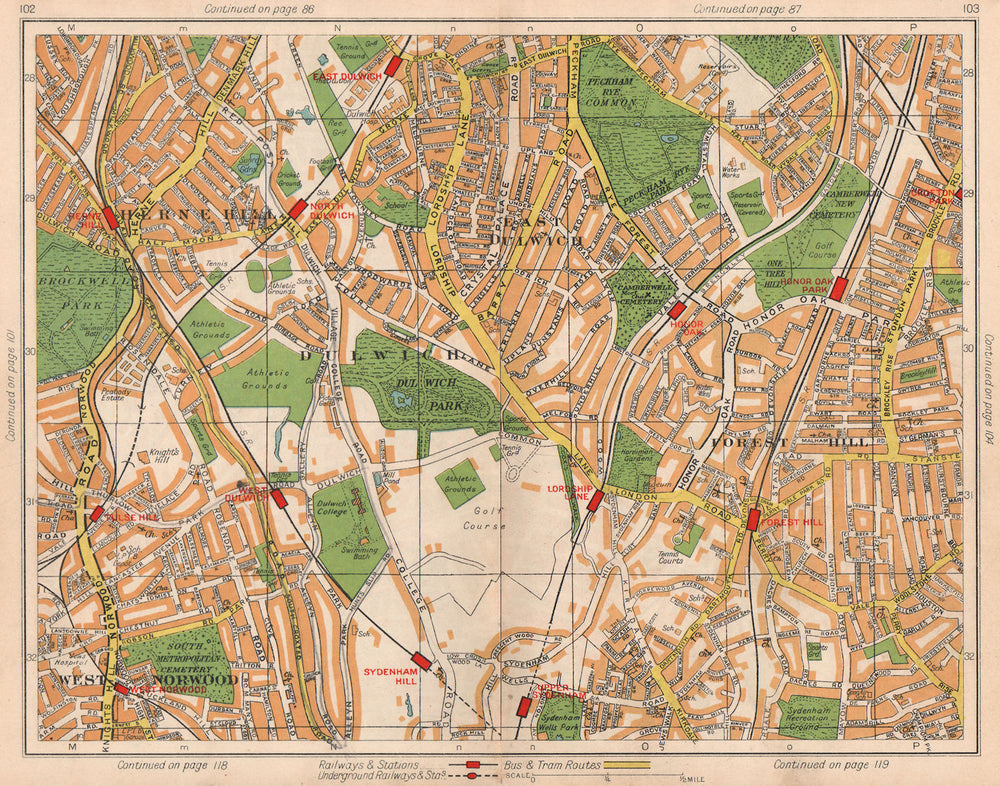 S LONDON. Upper Sydenham Forest Hill Tulse Hill Dulwich Nunhead 1938 old map