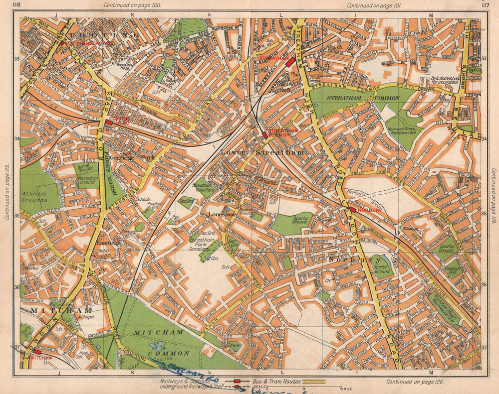 S LONDON. Mitcham Tooting Streatham West Norwood Norbury Eastfields 1938 map