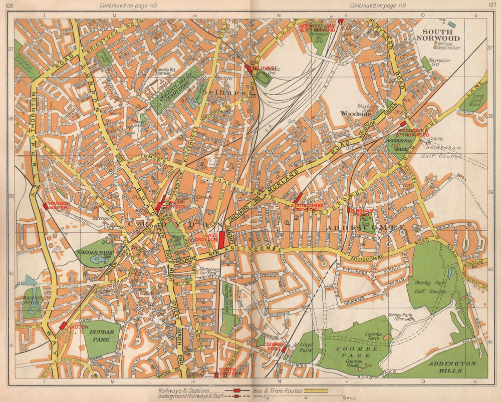 S LONDON. South Norwood Waddon Croydon Selhurst Woodside Addiscombe 1938 map