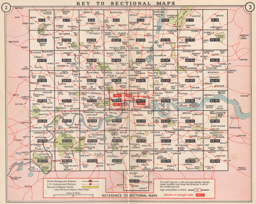 LONDON. Index map. Railways underground tube bus trolleybus map 1953 old
