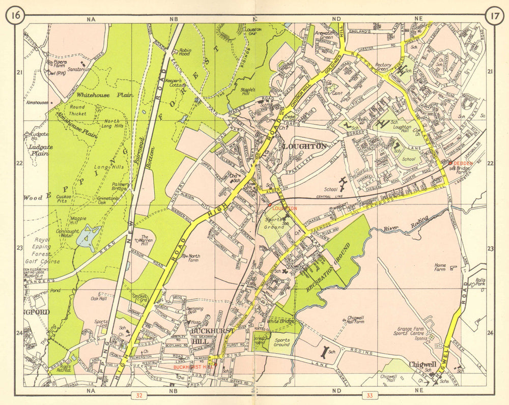 NE LONDON. Loughton Epping Forest Buckhurst Hill Debden Chigwell 1953 old map