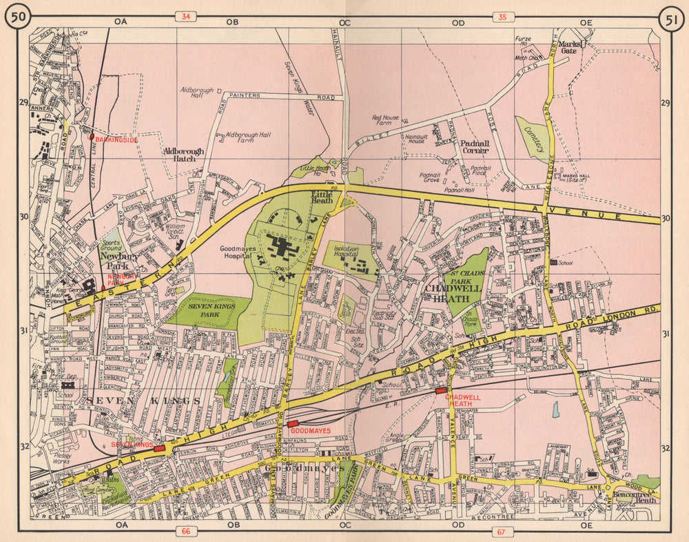 NE LONDON. Chadwell Heath Goodmayes Seven Kings Barkingside Newbury Pk 1953 map