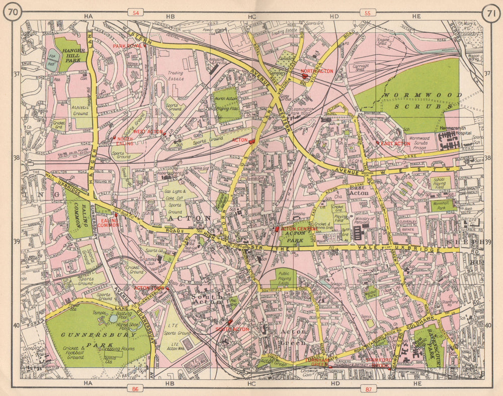 W LONDON. Acton Gunnersbury Park Royal Ealing Common Turnham Green 1953 map
