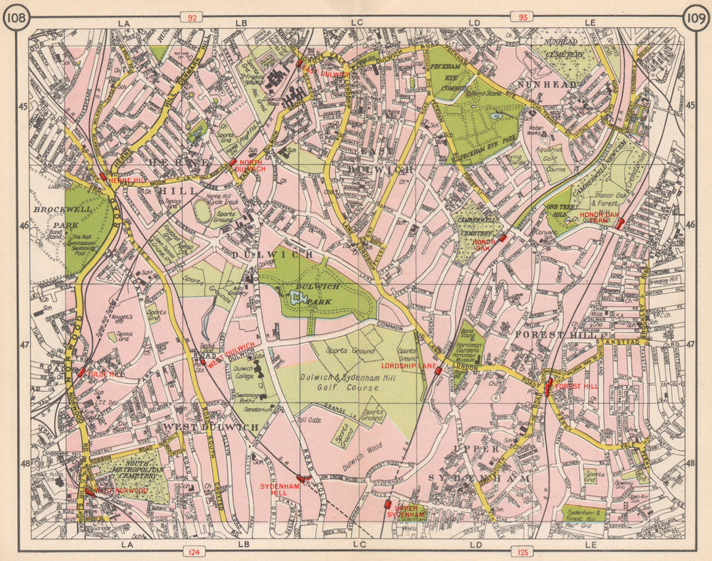 S LONDON. Upper Sydenham Forest Hill Tulse Hill Dulwich Nunhead 1953 old map
