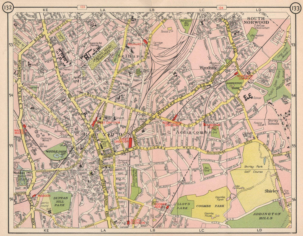 S LONDON. South Norwood Waddon Croydon Selhurst Woodside Addiscombe 1953 map