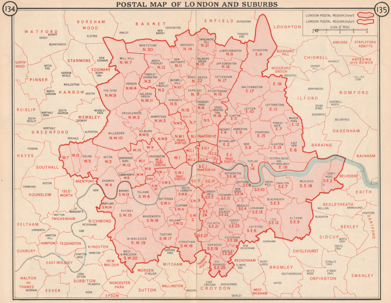Postal map of London and Suburbs. Postcodes. Postal regions. Zipcodes ...