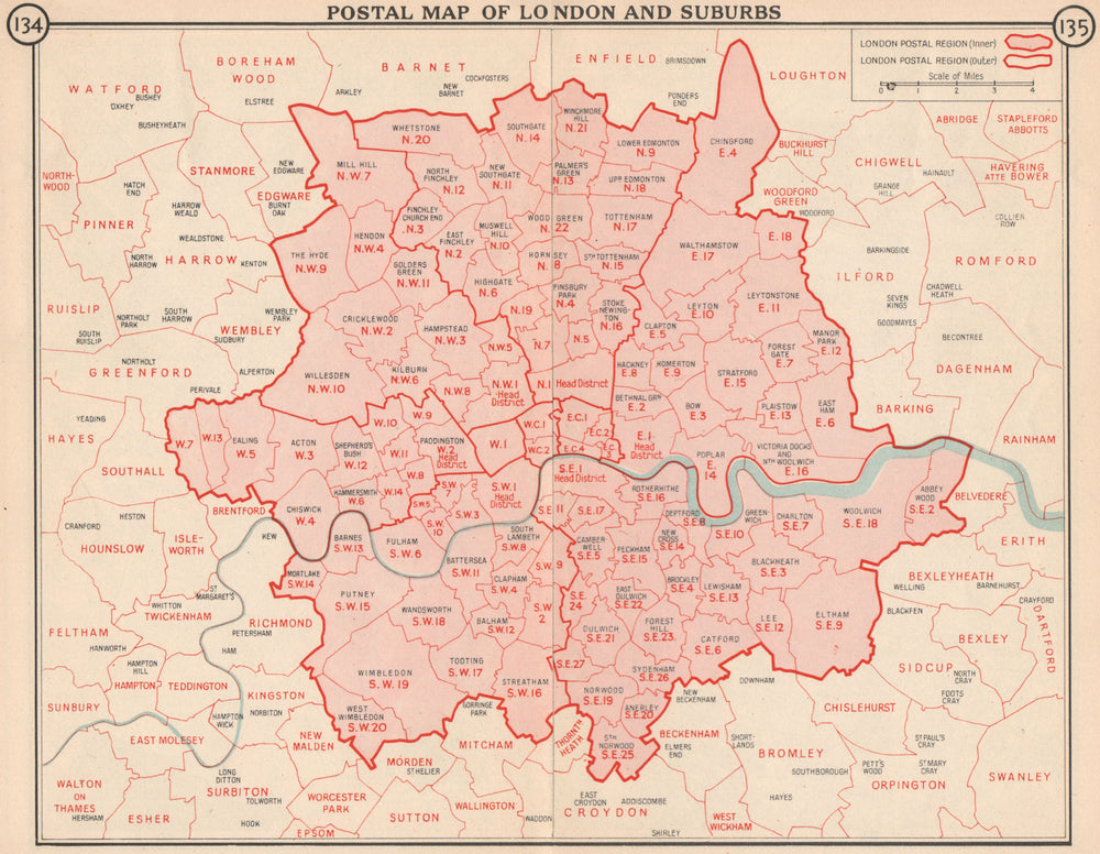 Postal map of London and Suburbs. Postcodes. Postal regions. Zipcodes ...