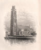 BOSTON Church, Lincolnshire. Pilgrim fathers. BARTLETT 1854 old antique print