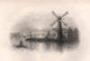 Mill on the Maas/Meuse, DELFSHAVEN, Netherlands. Pilgrim fathers. BARTLETT 1854