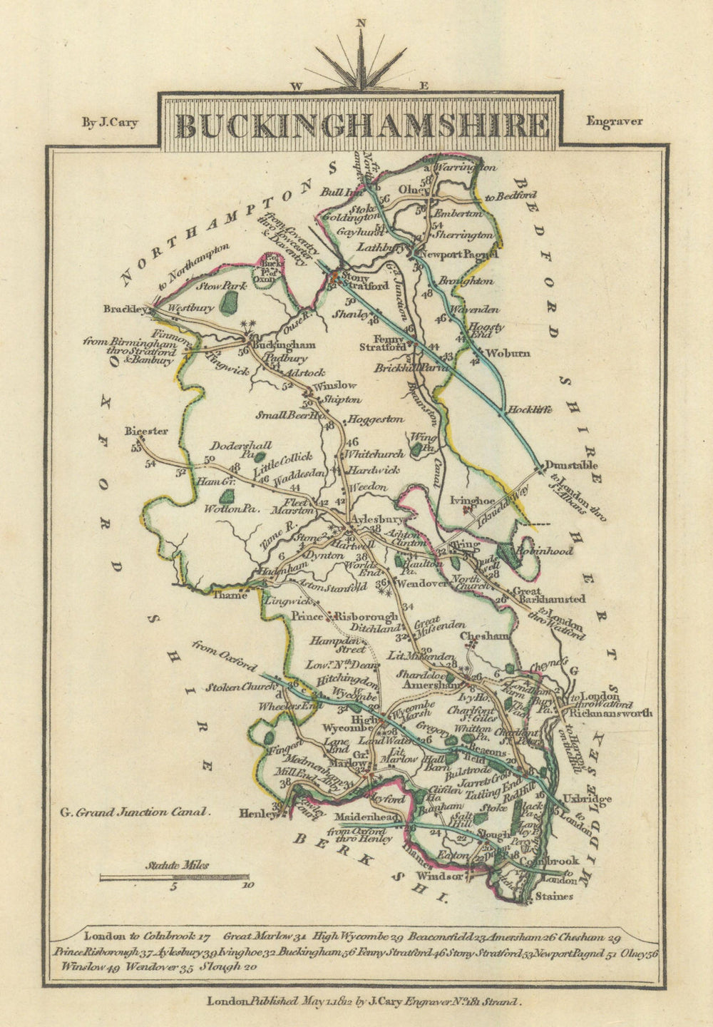 BUCKINGHAMSHIRE by John CARY. Miniature antique county map 1812 old