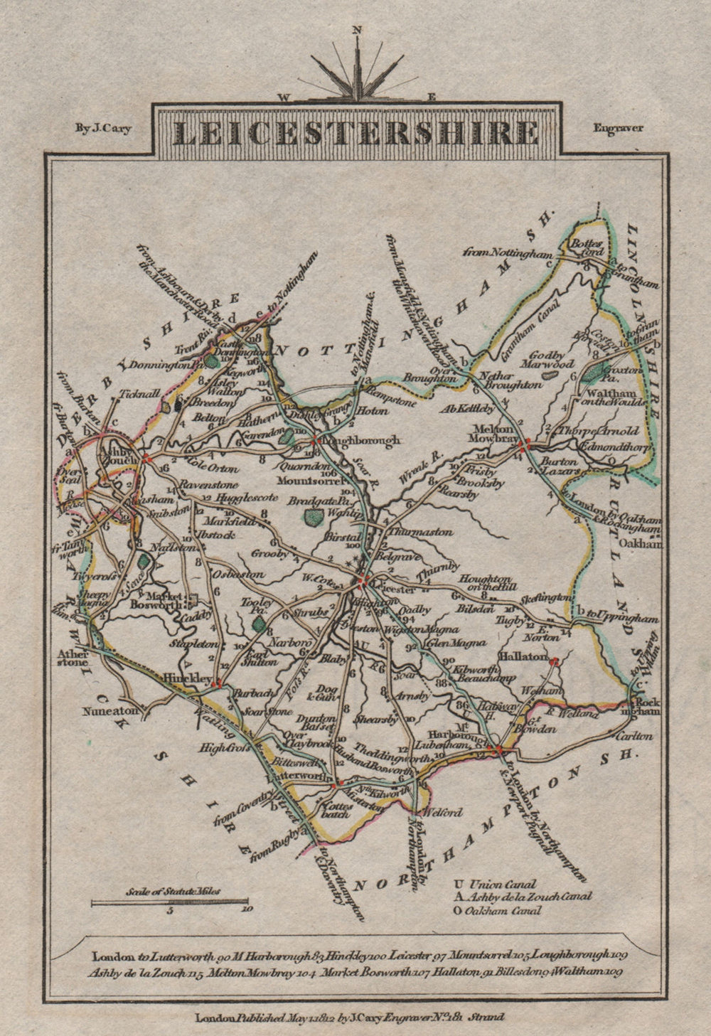 LEICESTERSHIRE by John CARY. Miniature antique county map 1812 old