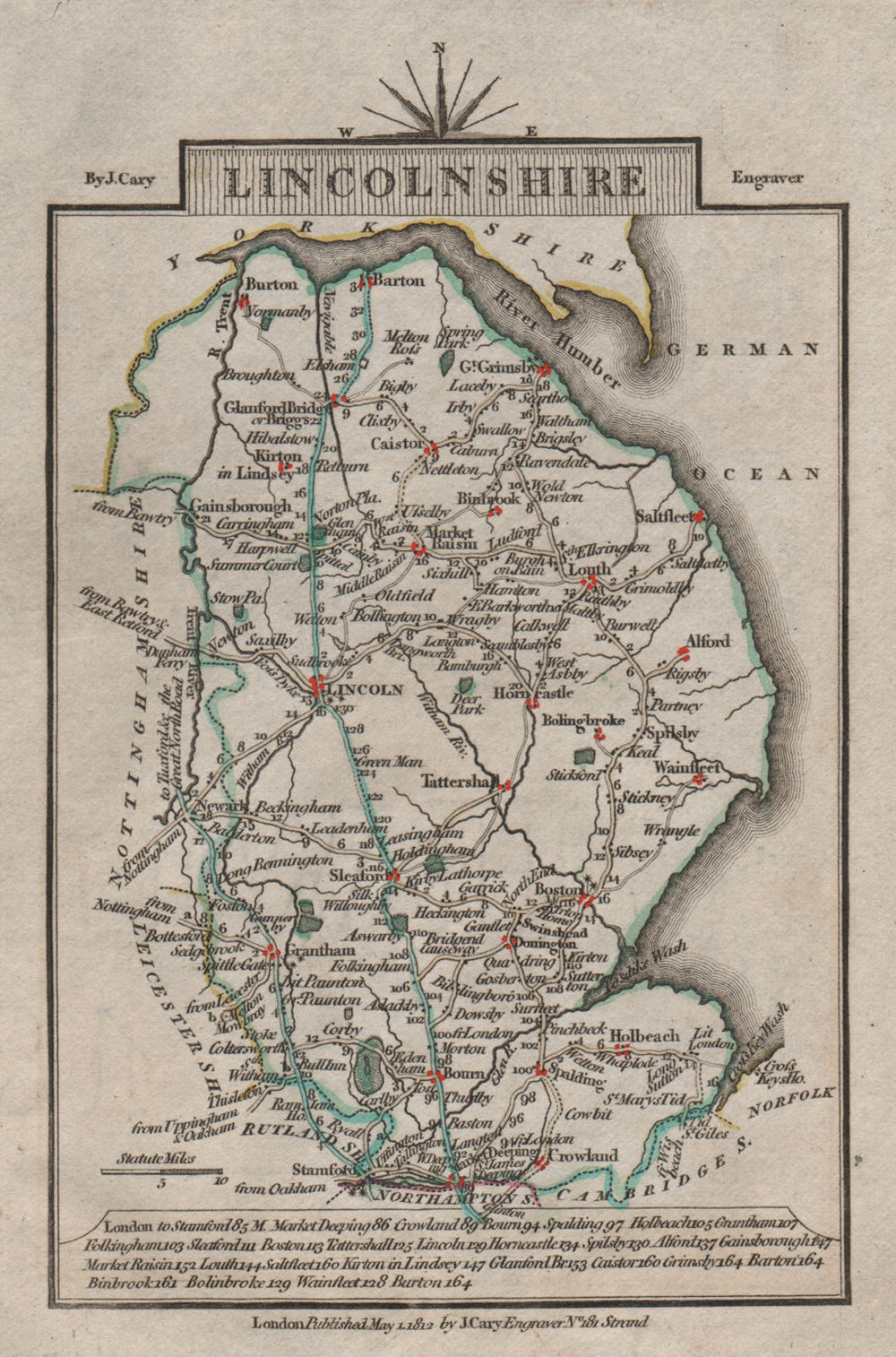 LINCOLNSHIRE by John CARY. Miniature antique county map 1812 old