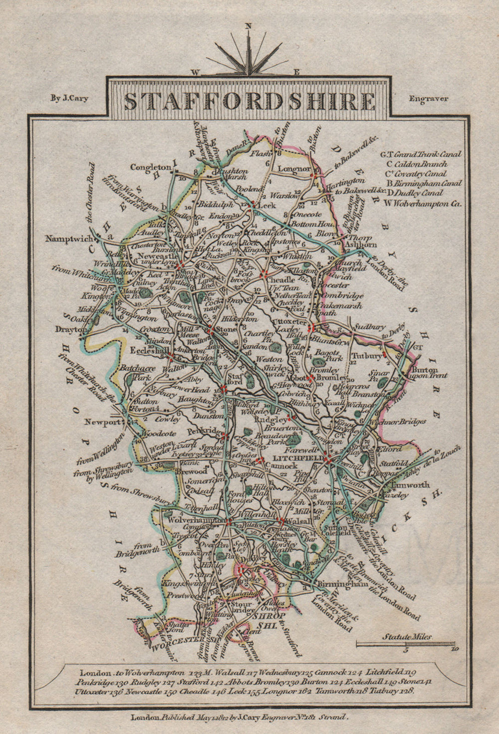 STAFFORDSHIRE by John CARY. Miniature antique county map 1812 old