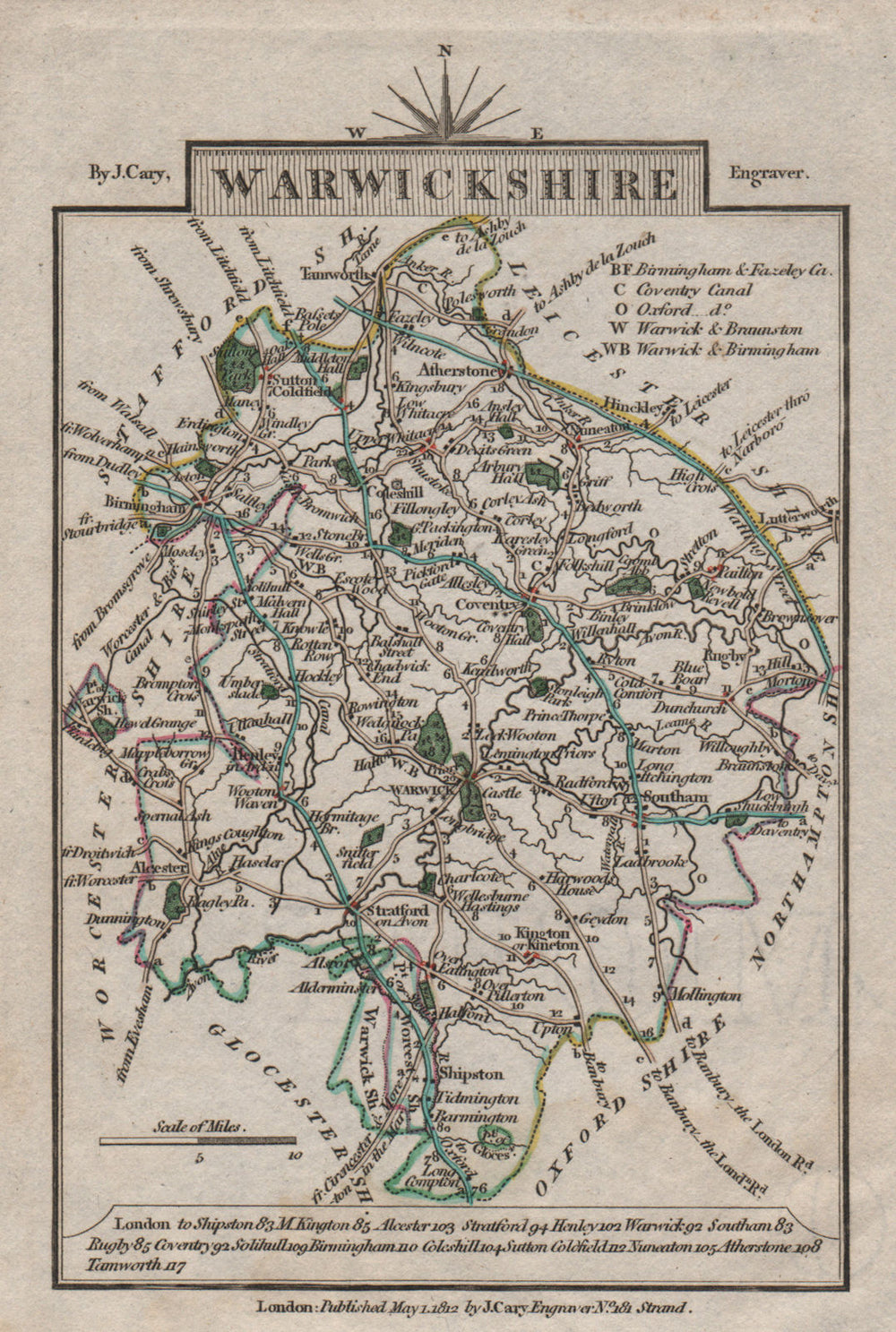 WARWICKSHIRE by John CARY. Miniature antique county map 1812 old