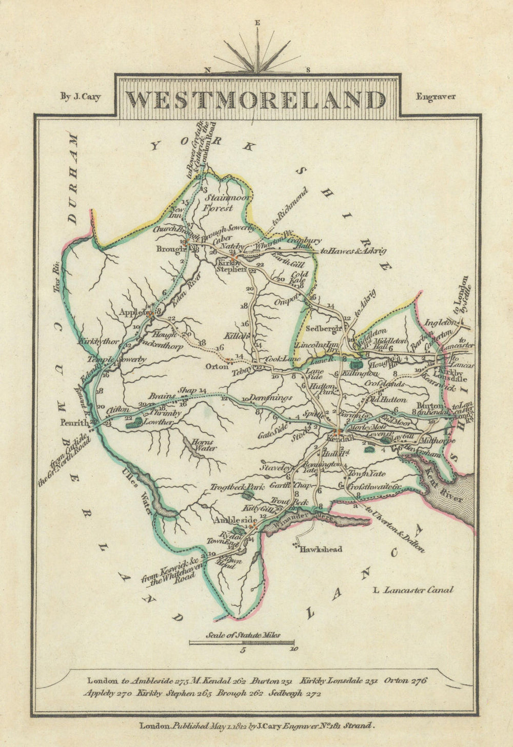 WESTMORELAND by John CARY. Miniature antique county map 1812 old