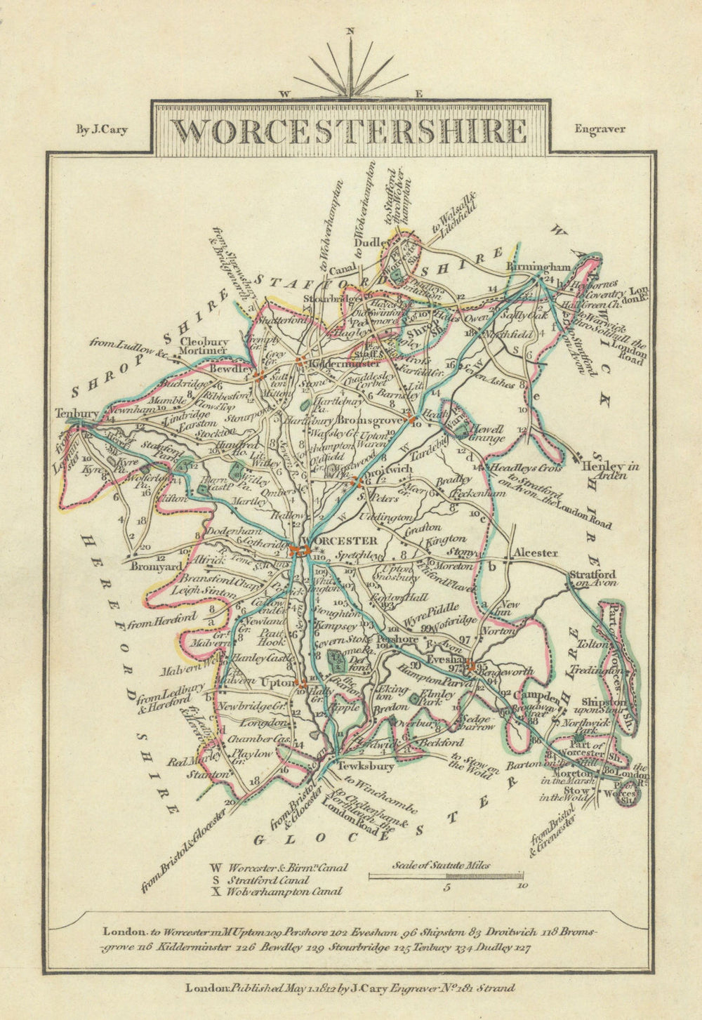 WORCESTERSHIRE by John CARY. Miniature antique county map 1812 old
