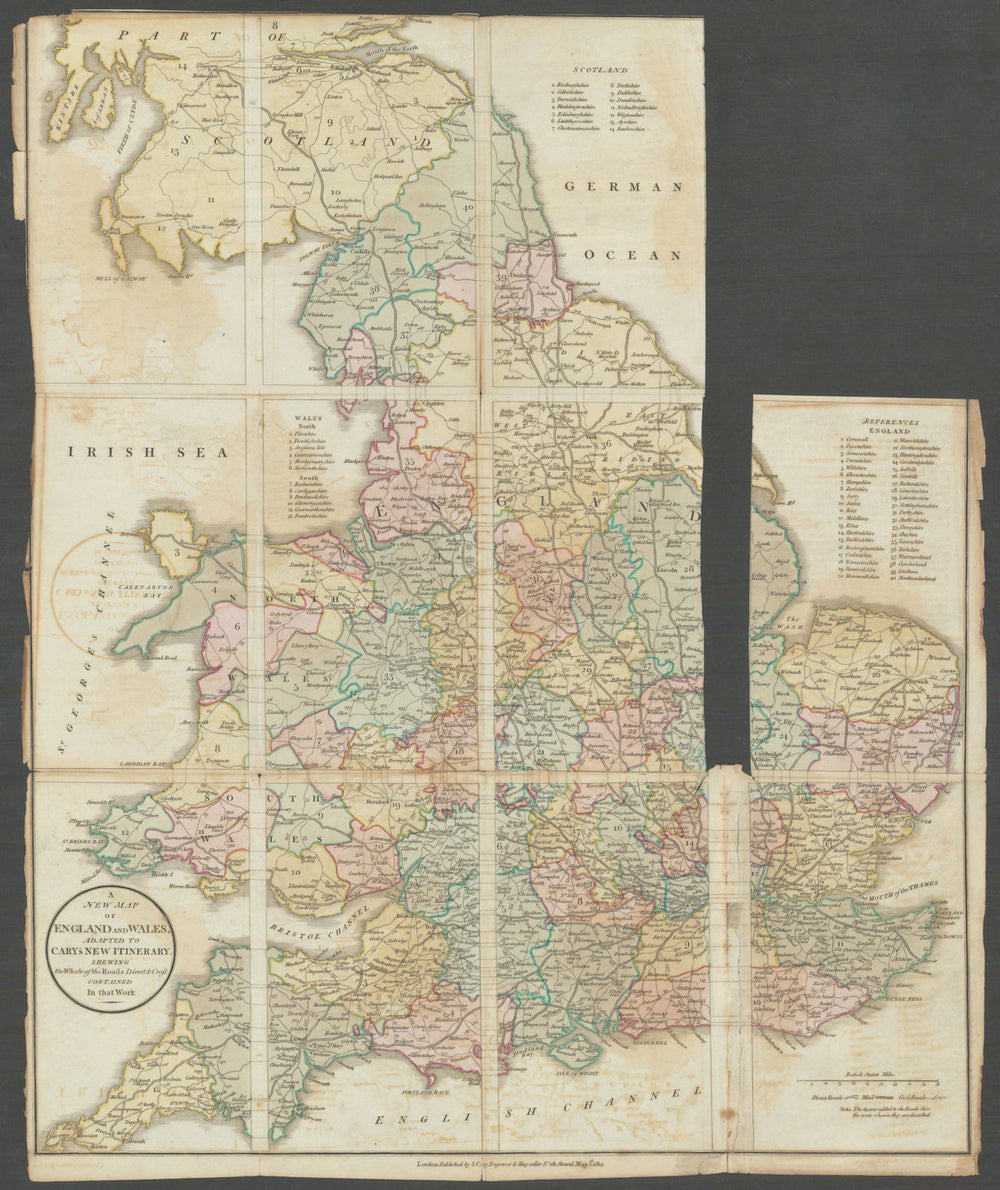 A New Map of England and Wales' by John CARY. Roads.  Antique map 1812 old