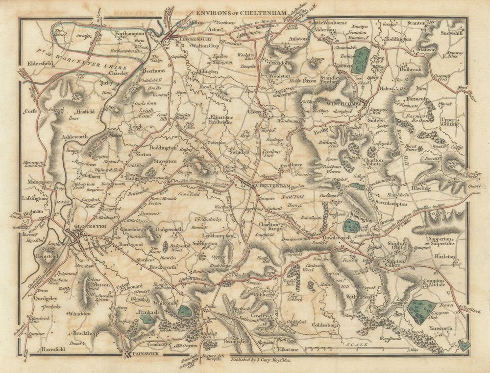 CHELTENHAM environs by John CARY. Cotswolds Gloucester Tewkesbury 1812 map