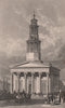 ST PANCRAS PARISH CHURCH. Euston Road. West front. London. SHEPHERD 1828 print