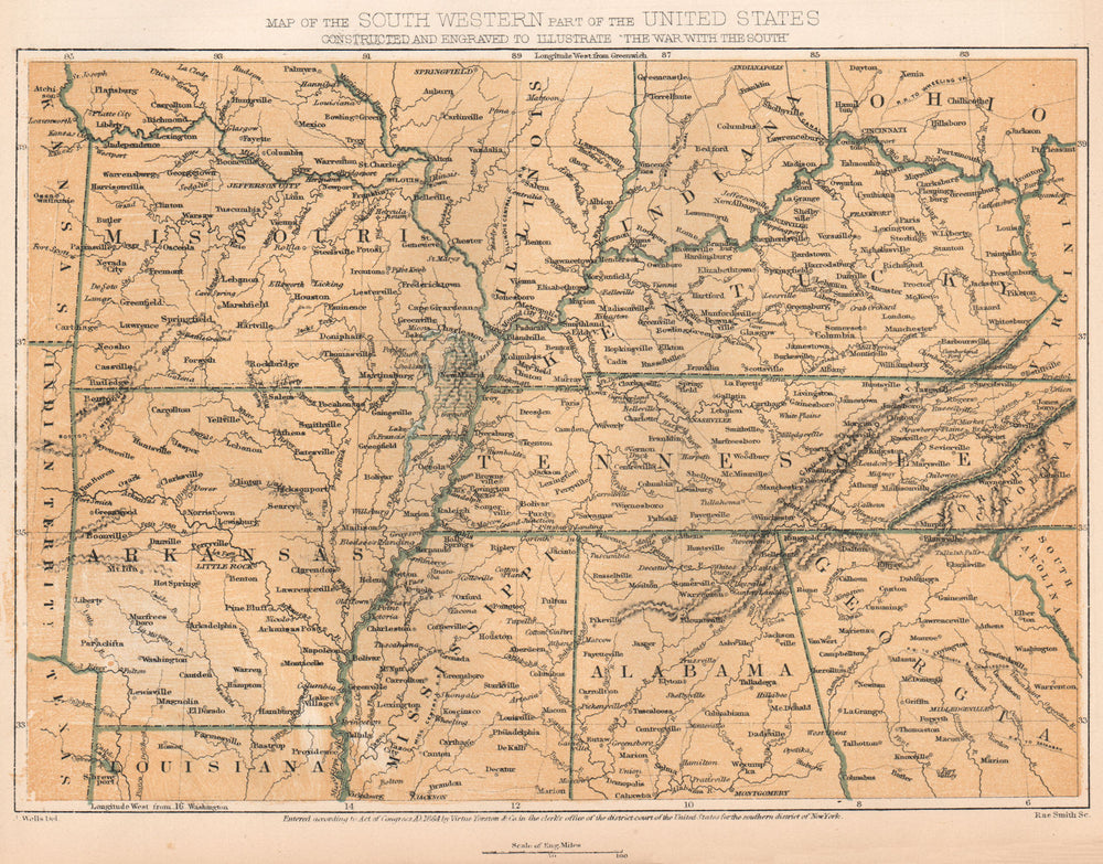 AMERICAN CIVIL WAR. Southwestern part of the United States 1864 old map