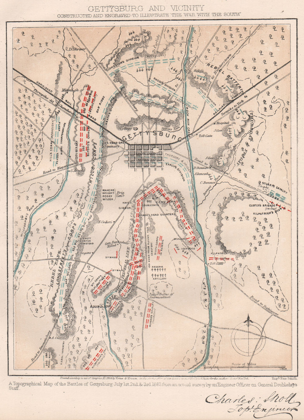 AMERICAN CIVIL WAR. Map of Gettysburg and its vicinity. Pennsylvania 1864