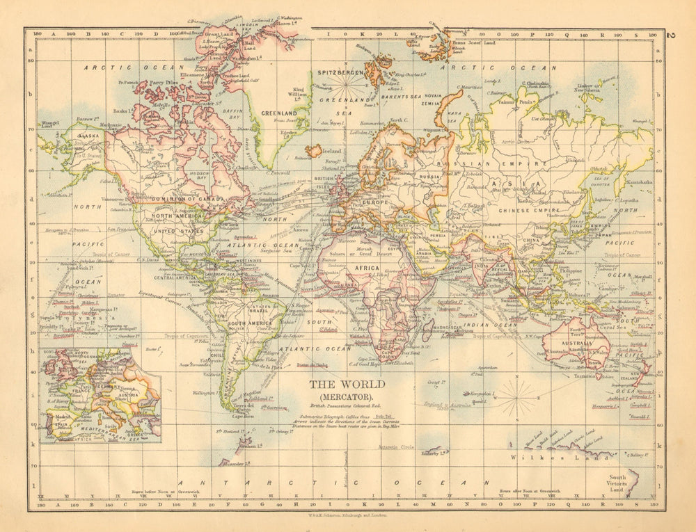 BRITISH EMPIRE. World Mercator. Currents. Steamship routes. JOHNSTON 1897 map
