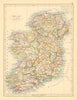 IRELAND. Showing counties. Undersea telegraph cables. JOHNSTON 1897 old map