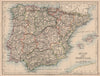 SPAIN AND PORTUGAL. Iberia. Provinces railways. Balearics. JOHNSTON 1897 map