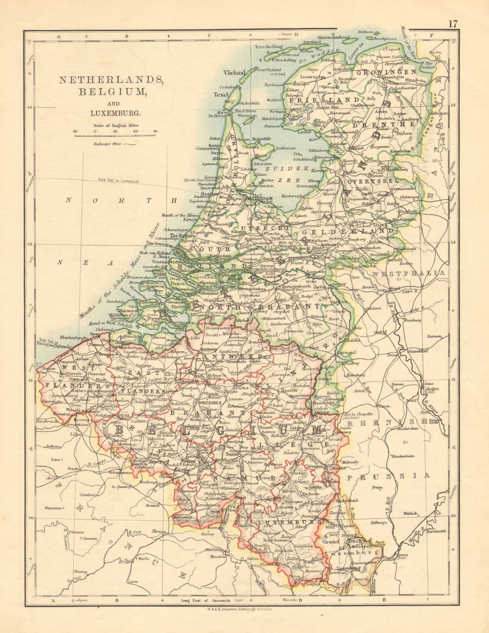 BENELUX.Netherlands Belgium Luxemburg. Holland. JOHNSTON 1897 old antique map