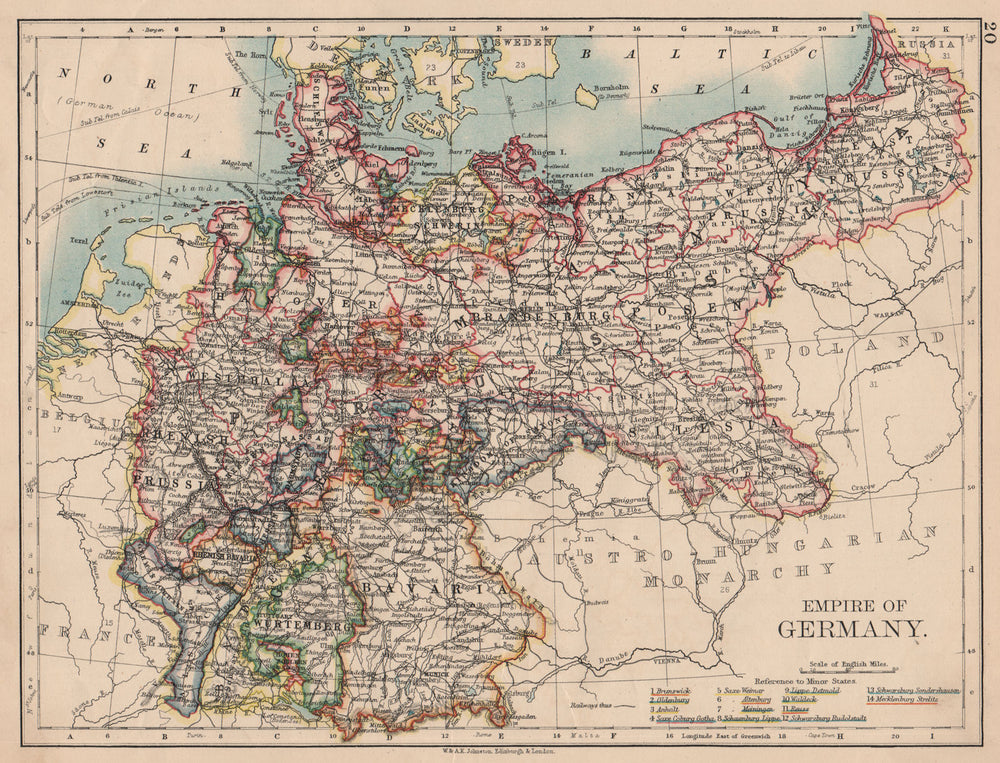 EMPIRE OF GERMANY. States. Prussia Bavaria Alsace Lorraine. JOHNSTON 1897 map