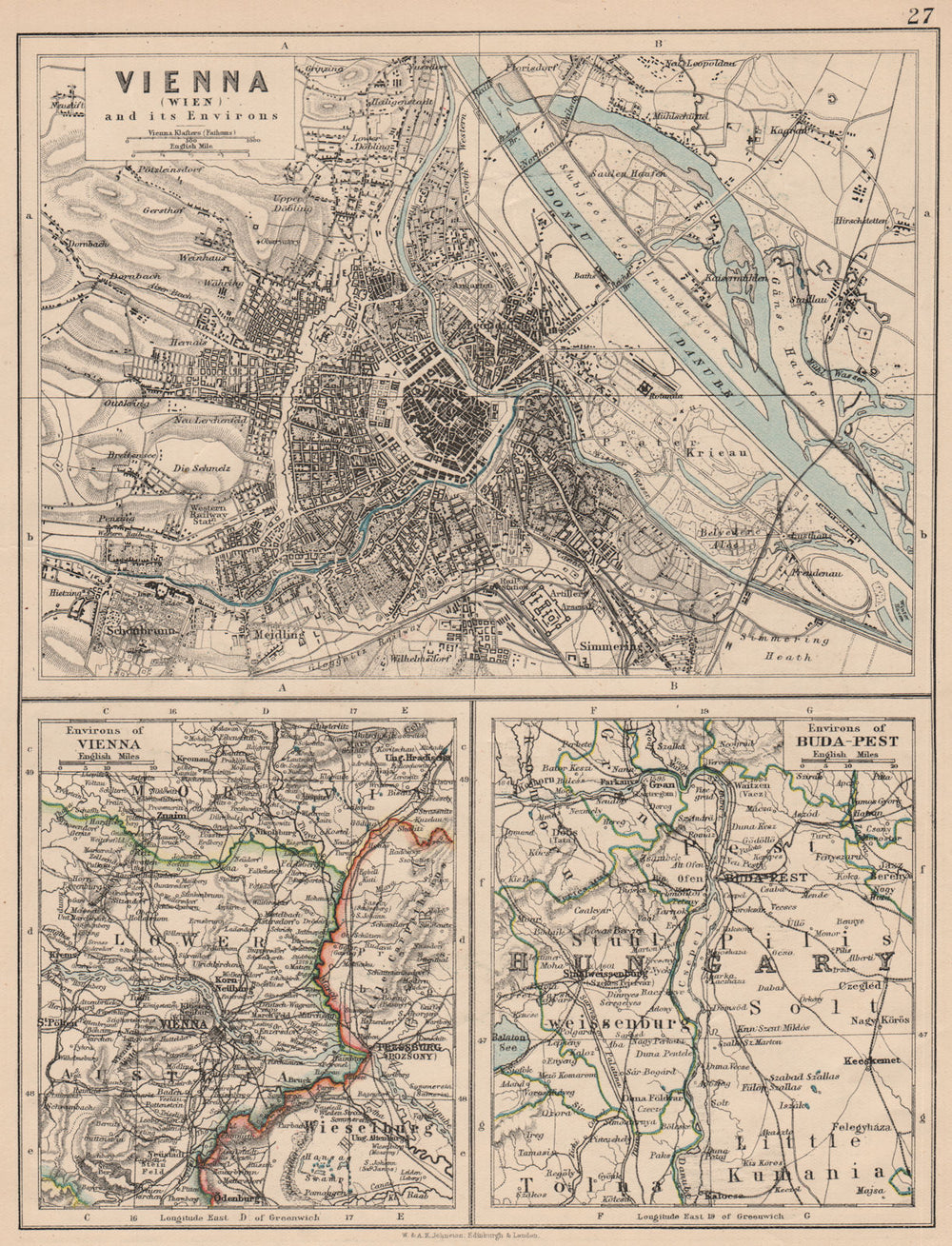VIENNA. City plan & environs. Also Budapest environs. Austria-Hungary 1897 map