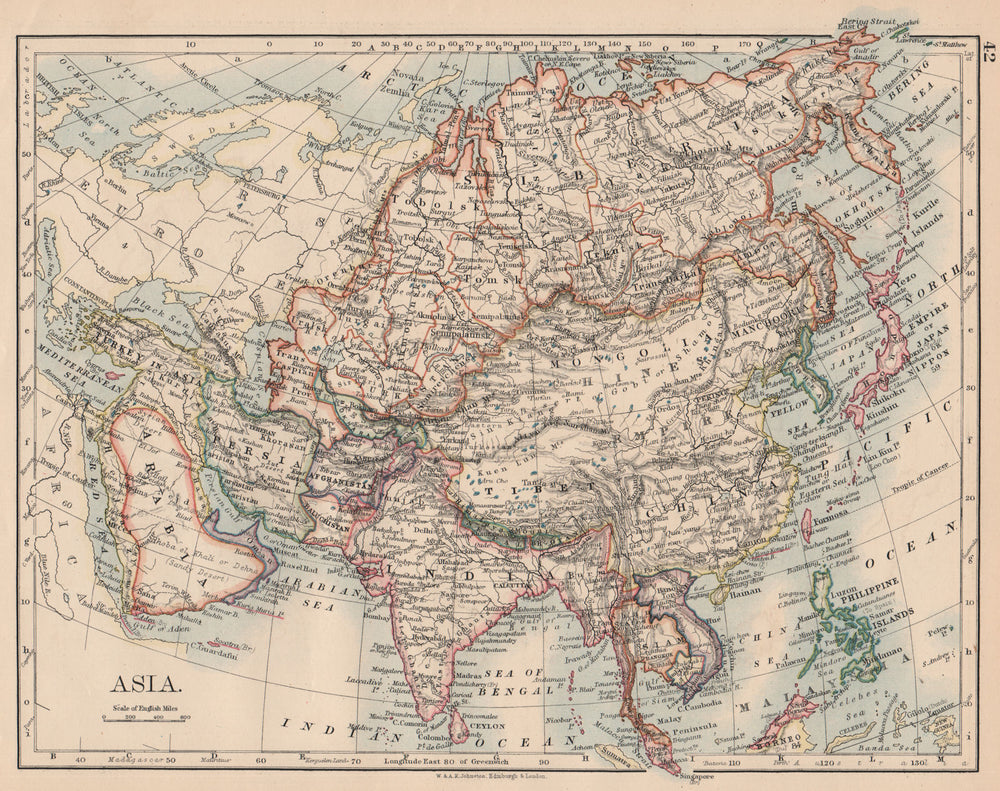 ASIA POLITICAL.Persia Siam Hejaz China Japan Corea Turkestan.JOHNSTON 1897 map