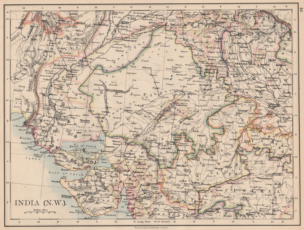 BRITISH INDIA NW. Rajputana (Rajasthan) Sindh Gujarat Malwa. JOHNSTON 1897 map