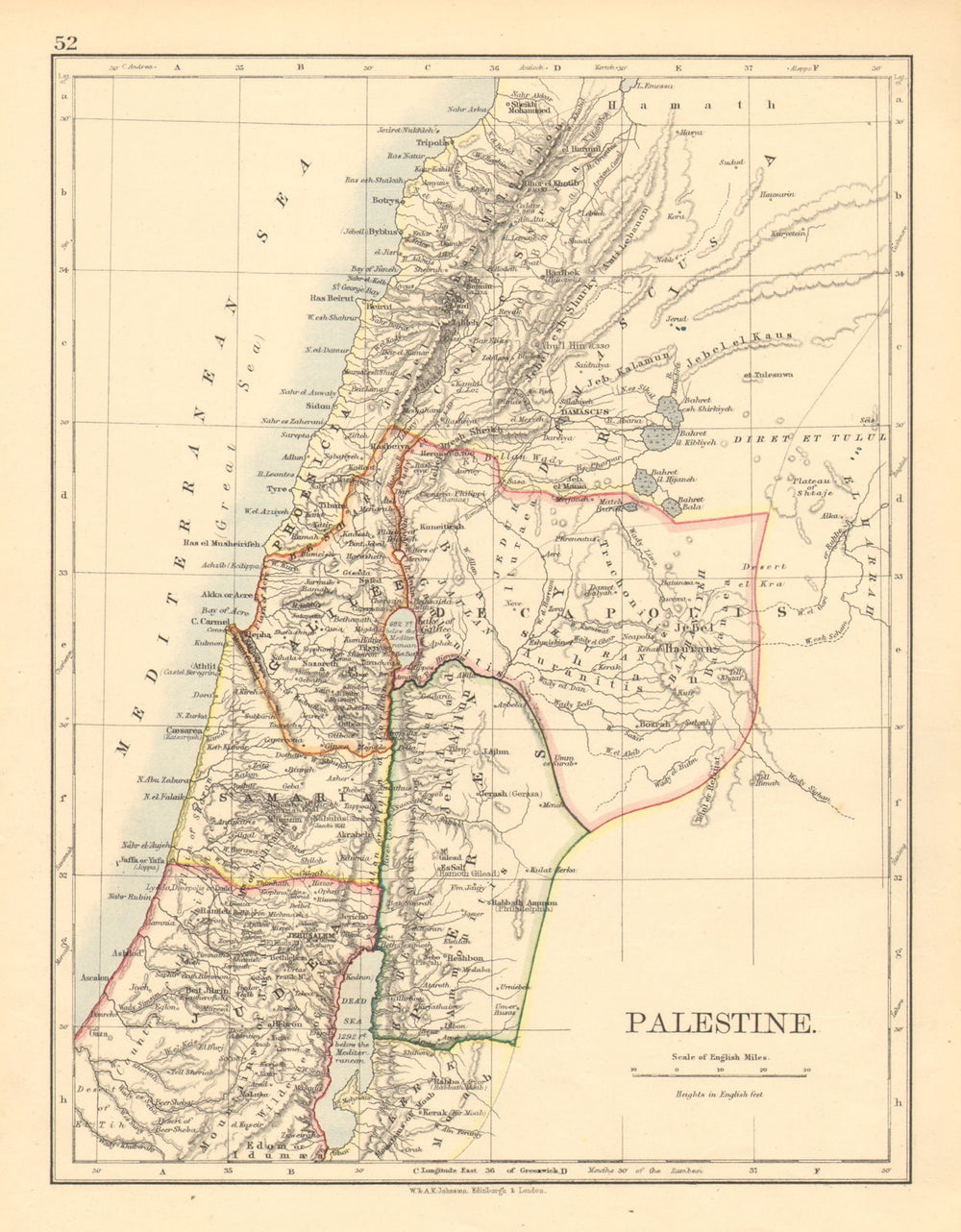 PALESTINE. Galilee Samaria Judea Perea Phoenicia Decapolis. JOHNSTON 1897 map