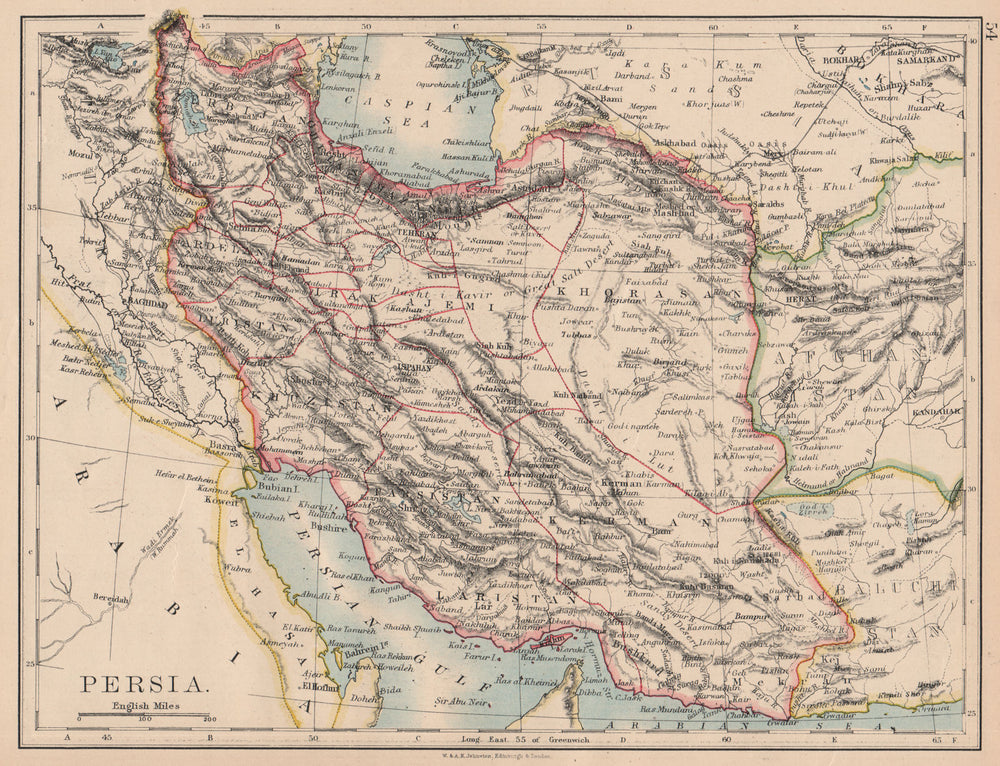 PERSIA. Showing provinces. Iran. Persian Gulf. Bushire. JOHNSTON 1897 old map
