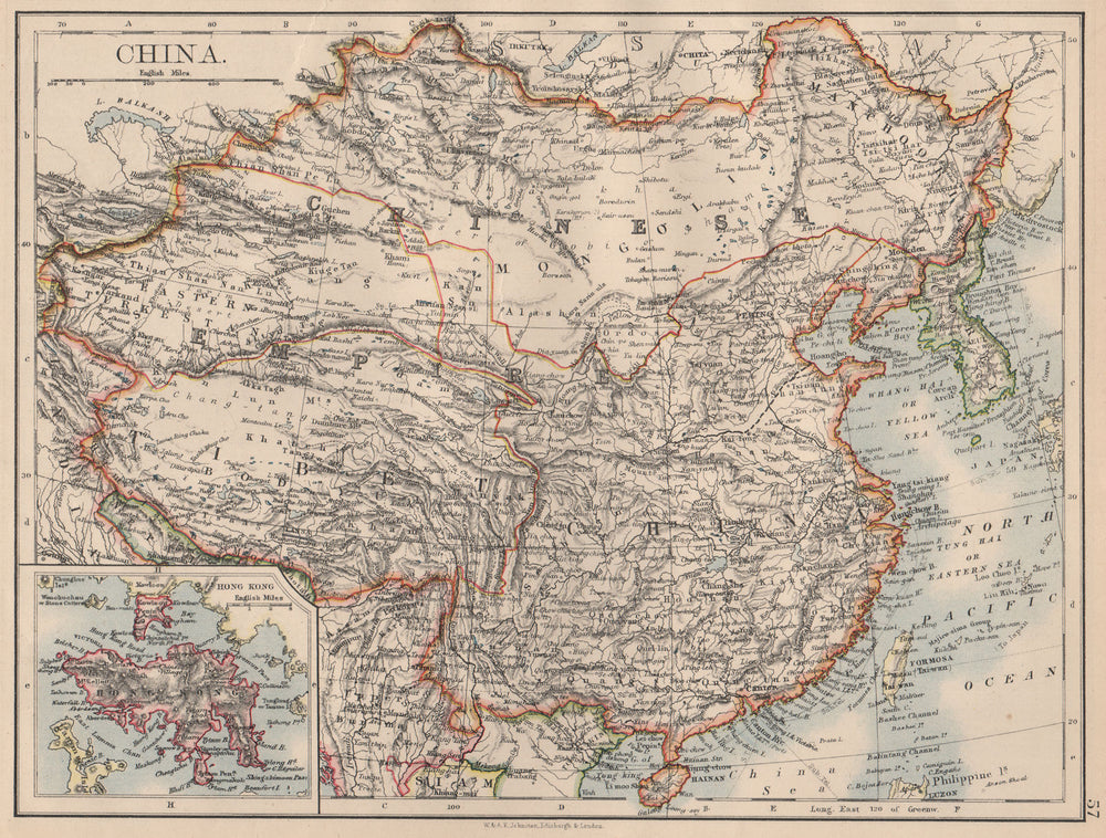 CHINESE EMPIRE. China East Asia Tibet Mongolia East Turkestan Korea 1897 map